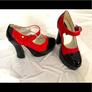 Ellie Chunky Platform Black and Red Marry Jane Shoes 👠